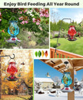 Hand Blown Glass Hummingbird Feeder With Ant Moat And Bee Proof Ports For Outdoor Hanging Leak Proof 360 Degree Perch 22 Ounce Blue Gift For Women Men Mom Dad in various natural settings