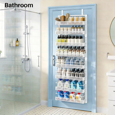 8 Tier Over The Door Organizer With Grip Tight Adjustable Hook And Flexi Baskets Huge White Closet Rack That Hooks Up Quick And Keeps Your Stash Neat Without Any Headaches Or Hassle