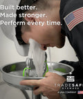 Person using Wall Mounted Eye Wash Station OSHA Approved Stainless Steel Eyewash Unit with corrosion-resistant finish.