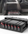 Beefy 6 Gang Rocker Switch Box Panel For Automotive And Boats 12V 24V in aluminum with adjustable bracket, dashboard setup