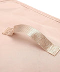 Close-up of heavy duty mesh travel dresser handle in smooth fabric, part of the large capacity hanging closet organizer.