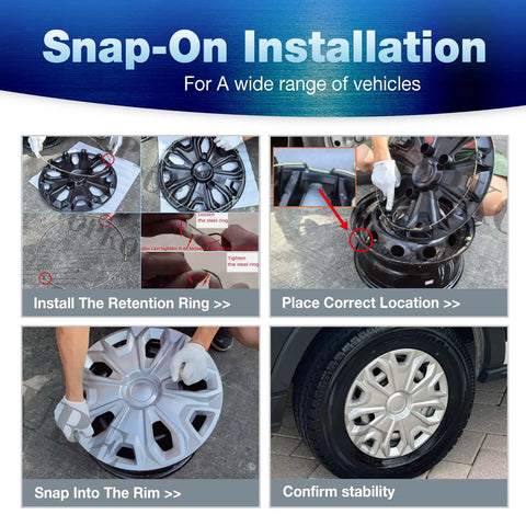 Step-by-step installation of Ford Transit Hubcap Wheel Covers 16 Inch Silver Replacement Set Of 4 For 2015 To 2026 Transit 150 250 350 350HD ABS Direct Fit For 16 Inch Factory Steel Wheels With 5 Lug Pattern Easy Install