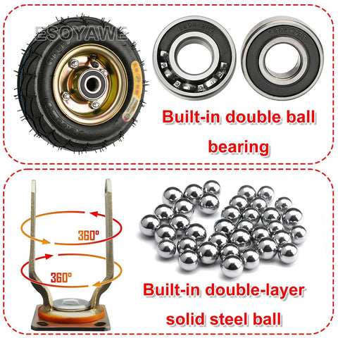 Heavy Duty Rubber Caster Wheels 4 Pack, 10 Inch Swivel Plate Casters With Brakes, showing pneumatic tire and ball bearings.