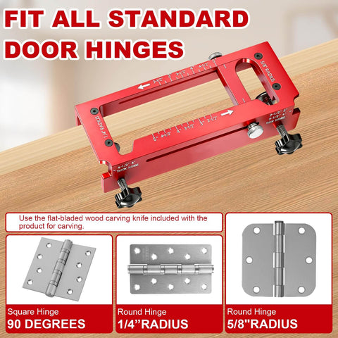 Pro Grade Aluminum Door Hinge Jig With Scale for Router Templates, Adjustable for Doors Hinges 2.5 To 5 Inches displayed on table