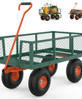 Heavy Duty 3 In 1 Garden Cart With Removable Mesh Sides And 10 Inch All Terrain Wheels Steel Utility Wagon for Yard Farm and Lawn Up To 1200 Lb Capacity Rust Resistant Powder Coat Finish, green and orange