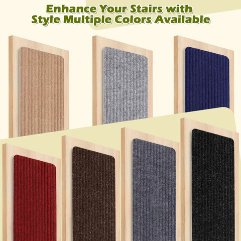 Multiple color options of No Slip Carpet Stair Treads For Wooden Steps, 16 Piece 8 By 30 Inch Self Adhesive Stair Runners