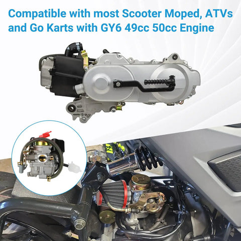 GY6 50cc Carburetor Kit PD18J with engine diagram and scooter installation