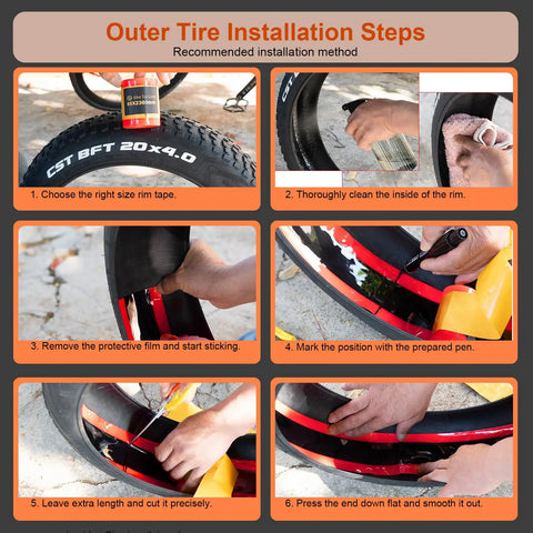 Installation steps for Self Adhesive Bike Tire Liners Puncture Proof Shield for Mountain MTB Road Gravel Bikes 18 20 24 26 27.5 28 29 700C 40mm Anti Puncture Tube Protector