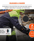 Heavy Duty Insulated Freezer Jacket Tailored To Brutal Cold Storage Jobs worn by worker in cold storage, showcasing durable shell and fleece collar.