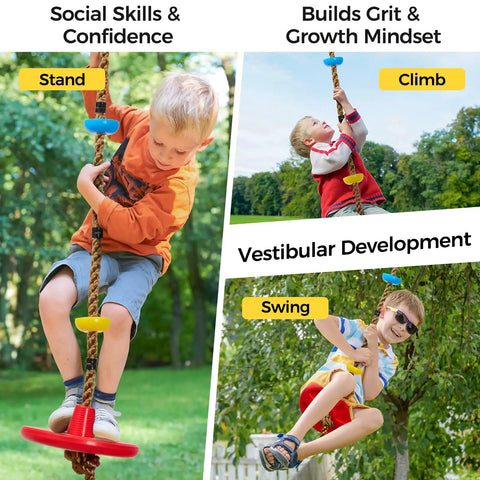 Kid Friendly Tree Swing Set For Backyard 330 Lb Capacity Adjustable Climbing Rope Platforms And Disc Swing Seat Includes Carabiners And Straps Outdoor Playground Accessory For Kids with children playing outdoors