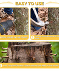Steps showing how to use Pure Copper 3.5 Inch Nail Spikes 22 Pack Heavy Duty Tree Stump Root Removal Eco Friendly Chemical Free USA Made Durable Spikes
