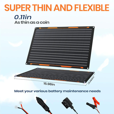 20W 12V Solar Panel Charger Kit with Built In Charge Controller for Car Truck Tractor and Boat, thin and flexible design