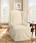 Cotton Duck Wing Chair Slipcover One Piece T Cushion Fit Cozy Woven Look 100 Percent Cotton Machine Washable Natural Color.
