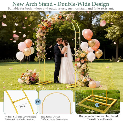 Heavy Duty Balloon Arch Stand 7.2Ft By 4.3Ft Metal Garden Arch Trellis For Climbing Plants Outdoors, Sturdy Gold Wedding Arch