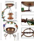 All In One Metal Bird Bath With Flower Planter Pedestal And Solar Bird Feeder For Outdoor Gardens Sturdy Rust Proof Stand