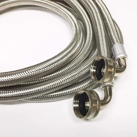 Premium Stainless Steel Braided Washing Machine Hoses, 2 Pack, Four Foot Lengths, No Lead Burst Proof with 3/4 Inch Elbows