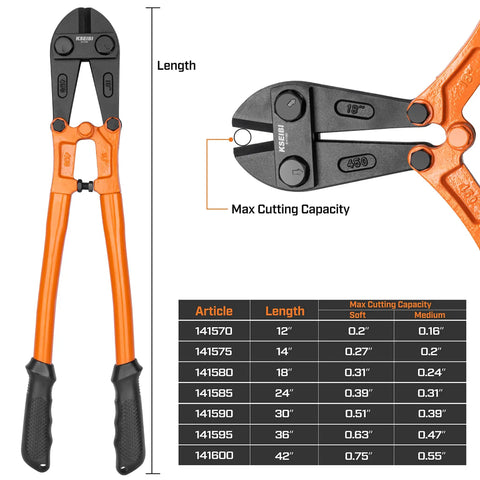 24-Inch Heavy-Duty Bolt Cutter For Cutting Fence, Steel Wire, Chain, Screws, Rivets, And Padlocks With Soft Grip Ergonomic Handle