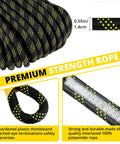 Close-up of 50 ft braided rope with 0.55 in diameter, part of Rope Harness Safety Lanyard for Roof and Tree Climbing, Fall Protection Kit.
