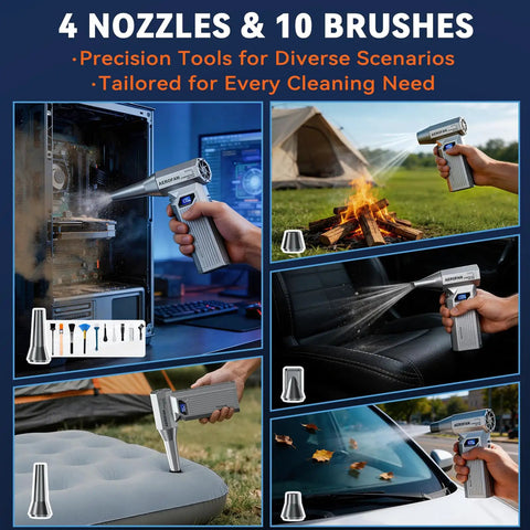 Pro Grade Cordless Air Duster With LED Light And 160,000 RPM Turbo Motor, 4 Gear Adjustable Speed in various cleaning scenarios