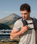 Man wearing Lightweight Hydration Backpack For Runners With 12L Capacity, Breathable Mesh Back Panel, Two 500ml Soft Flasks in mountains