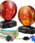 CZC Auto 12V magnetic trailer lights kit; front view shows two round red and amber lenses on black bases with wiring