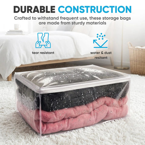 Large 90L Clear Zippered Comforter Storage Bag For Blankets Bedding Clothes And Pillows Super Handy Durable Plastic Organizer