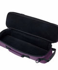 Rugged Slick Flute Case Cover For Large Molded Instruments Built Different With Heavy Duty 600D Nylon Purple Exterior, open view.