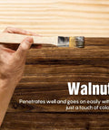 Killer Performance Water Based Walnut Wood Stain For Furniture Cabinets And Woodwork applied with brush on wood grain surface.