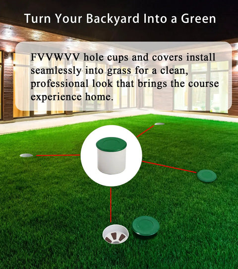 Two Sets Golf Hole Cup With Covers For Backyard Practice Putting Green, Weatherproof ABS Cups And Hole Covers