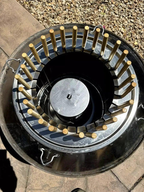 Top view of Fire Pit Accessory Conversion Kit To Turn Bonfire Into A Grill For Backyard Grillin Sessions With 28 Kababs Ready To Grill