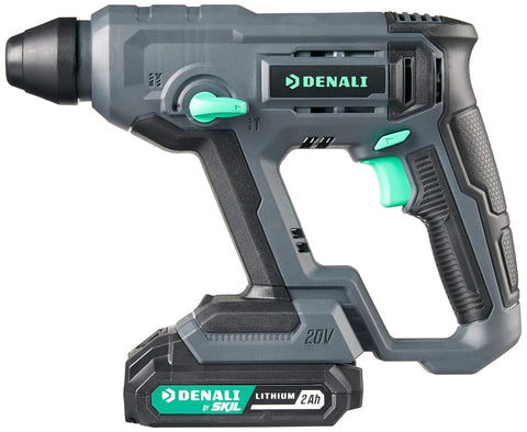 20V Cordless Rotary Hammer Kit With 2.0Ah Lithium Battery And 2.4A Charger, side view of durable tool for home renovations