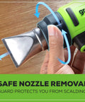 Cordless Heat Gun Kit With 24V Battery And Charger Included, safe nozzle removal demonstration, portable hot air tool
