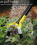 Adjustable Push Pull Garden Hoe For Weeding And Cultivating in action on wet soil, with ergonomic loop stirrup head around plants.