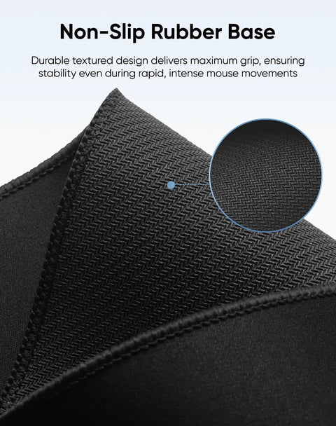 Close-up of the non-slip rubber base and stitched edges of the Oversized Gaming Mouse Pad With Durable Stitched Edges And Non Slip Rubber Base For Home Office And Gaming Setups 31.5 Inches By 11.8 Inches Desk Mat Keyboard Mat