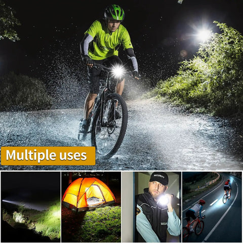 Rechargeable USB Bike Light Set With Front And Rear LEDs, Super Bright 1200 Lumen Headlight And Side Lights, 9 Modes Including 5 Front And 4 Rear, 360 Degree Rotating Head, IP65 Waterproof, Ideal For Road And Mountain Night Riding