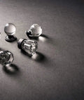 Ridged Glass Knob With Chrome Finish, Luster Style 1 5 16 Inch Wide Cabinet Knob Set Of 7, displayed on dark background.