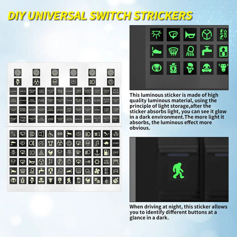 DIY universal switch stickers with luminous icons for 8 gang rocker switch panel waterproof 12V blue LED light bar switch panel