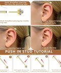 15Pcs Go To Body Jewelry Set Flat Back Push In Stud Earrings 20G 18G 16G 316L Surgical Stainless Threadless Nose Rings Medusa Piercing Jewelry Hypoallergenic Labret Studs Lip Rings Gold Tone With Ball Grabber Tool For Women And Men. Gold push-in ear piercing tutorial