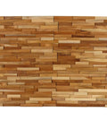 EZ-Wall 3D Teak Mosaic Tiles Mesh-Backed Wall Panels Natural Finish DIY Install Set Of 10 Tiles Each 21.5 X 8.25 Inches Depth 1/2 To 3/4 Inch Covers About 40 X 46 Inches Warm Rustic Teak Look showing the detailed teak texture.