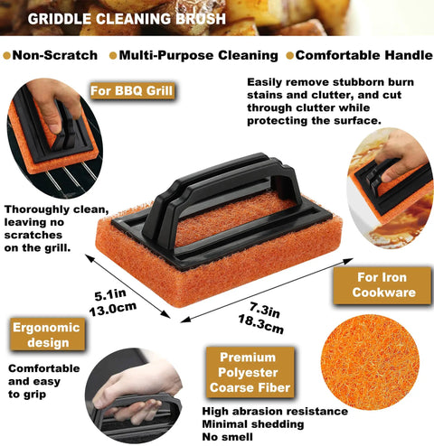 Eight Piece Griddle Tools Set Pro Grade Heavy Duty Stainless Steel Spatula Kit For Grill Griddle Hibachi Flat Top Outdoor Cooking With Scraper Brush Chopper And Bottles Ideal Gift For Grill Lovers Birthday Or Wedding griddle cleaning brush with ergonomic handle