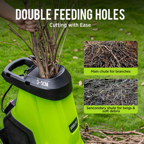 Electric Wood Chipper Shredder With 55L Collection Bin, 15 Amp Motor Up To 4000 RPM, Dual SK5 Steel Blades Mulching Twigs