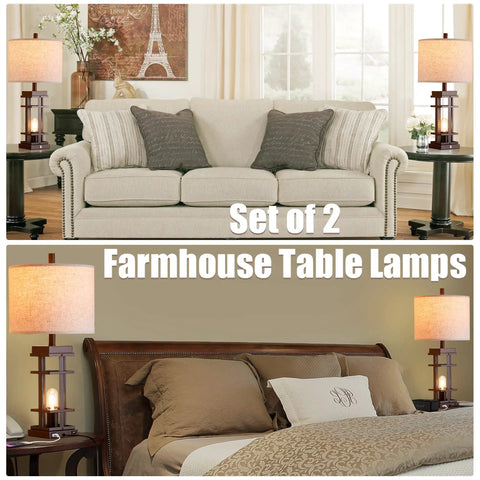 Living room and bedroom with Farmhouse Table Lamps Set With USB Ports And Touch Dimmers, 26 Inch Tall with dual light modes.