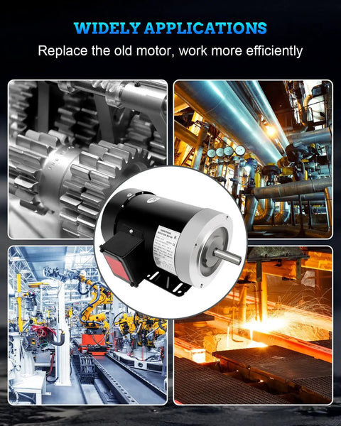 Industrial use of Beefy 1.5 HP General Purpose Electric Motor With 1725 RPM, Three Phase, Four Pole 56C TEFC motor displayed in factory settings.