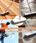 Mean 2 In 1 Deck Scrub Brush With Long Handle Heavy Duty Floor Cleaner Scrubber With Stiff Bristles And Built In Squeegee