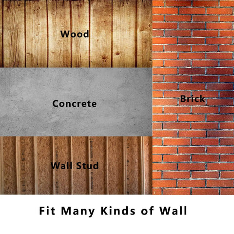 Image showing diverse wall types: wood, brick, concrete, and wall stud, suitable for heavy-duty wall mount ladder hooks for garage walls.