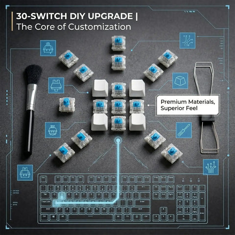 Blue 3 Pin Keyboard Clickers For 3D Printing Projects With Switch Puller And Brush, Crisp Tactile Feedback for Mechanical Keyboards