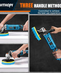 Three handle views of Beast 1600W Rotary Buffer Polisher For Cars And Boats 7 Inch And 6 Inch Heads 7 Variable Speeds 1000-3500 RPM