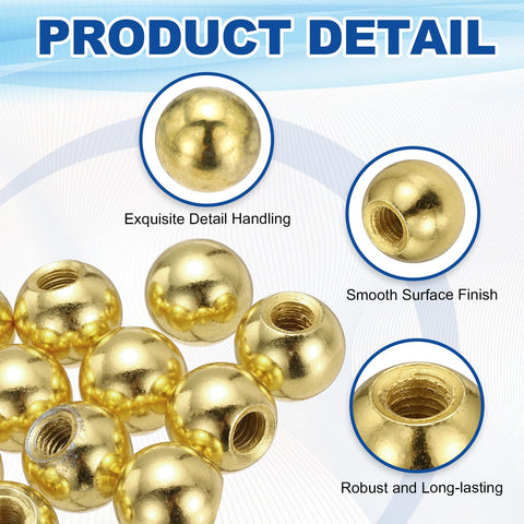 12 Pack M5 Threaded Ball Knobs With Spacers, 12mm Ball Nuts And Nut Caps, Carbon Steel, Gold Finish, close-up view