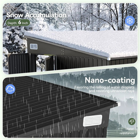 Outdoor Waterproof Storage Shed With 360 Cu Ft Capacity 9.4 By 7.3 Feet Heavy Duty Metal Garden Tool Shed with snow and rain resistance
