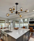 Eight Light Mid Century Glass Globe Chandelier For Kitchen Dining Room Living Room Bedroom Farmhouse Gold Finish Lit Showpiece Lighting Elegant Statement Piece For Any Modern Kitchen Or Dining Area over kitchen island